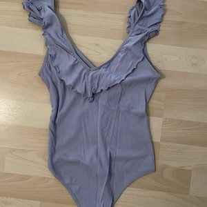 Aritzia Purple Ruffle Bodysuit